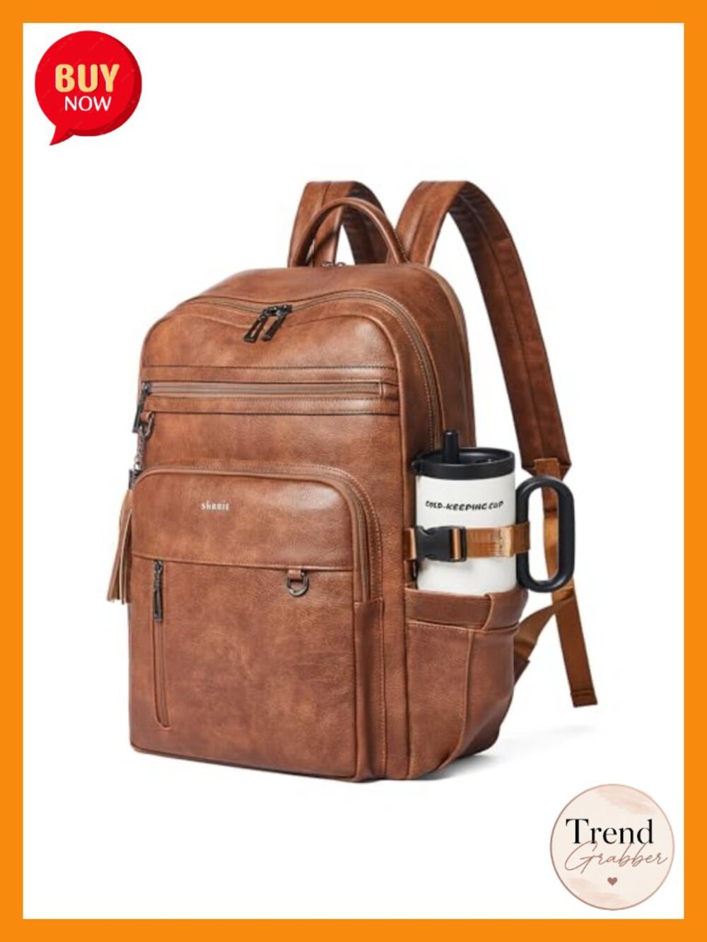 Faux Leather 17" Laptop Backpack for Women with Water Bottle Holder